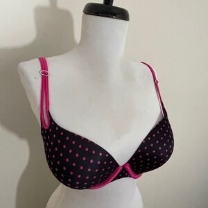 Lilly of France bra sz 36c black/hot pink dots